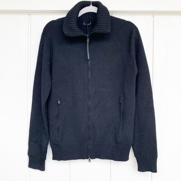 Prada Black Zip-Up 100% Wool Sweater Jacket Men's Size IT 48